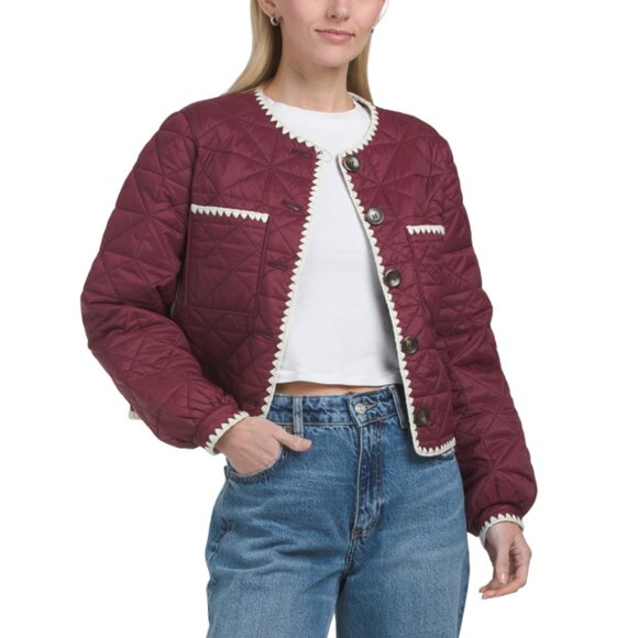 RACHEL ZOE Burgundy/blue Solid Reversible Jacket With Crochet Lace Edging - Picture 1 of 2